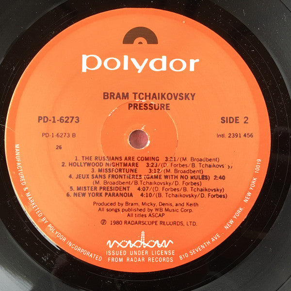 Bram Tchaikovsky - Pressure (Vinyl, LP, Album, Stereo) Very Good Plus (VG+) / Very Good (VG)