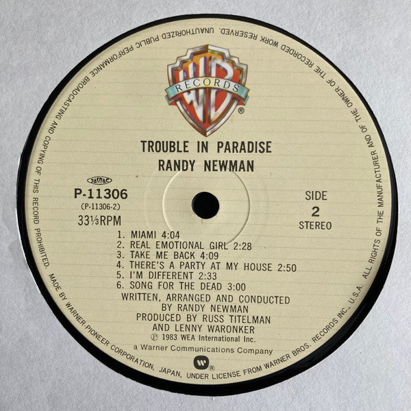 Randy Newman - Trouble In Paradise (Vinyl, LP, Album, Stereo) Very Good Plus (VG+) / Very Good Plus (VG+)