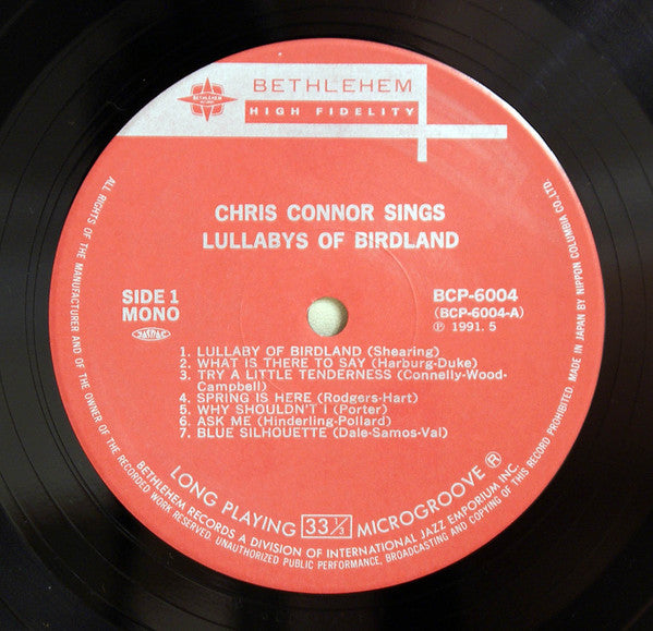 Chris Connor - Sings Lullabys Of Birdland (Vinyl, LP, Album, Reissue, Mono) Very Good Plus (VG+) / Very Good Plus (VG+)