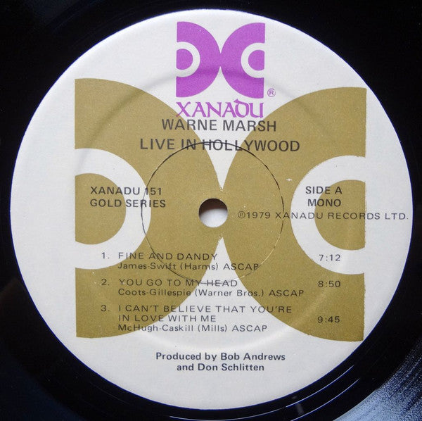 Warne Marsh - Live In Hollywood (Vinyl, LP, Album, Reissue, Remastered) Very Good (VG) / Very Good (VG)