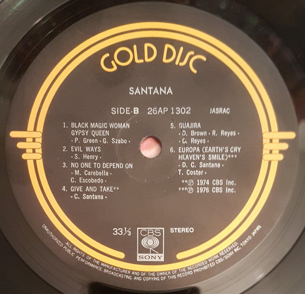 Santana - Gold Disc (Vinyl, LP, Compilation) Very Good Plus (VG+) / Good Plus (G+)