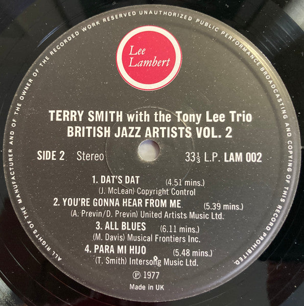 Terry Smith - British Jazz Artists Vol. 2 (Vinyl, LP, Album, Stereo) Very Good Plus (VG+) / Very Good (VG)