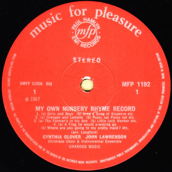 Cynthia Glover - My Own Nursery Rhyme Record (Vinyl, LP) Good Plus (G+) / Good (G)