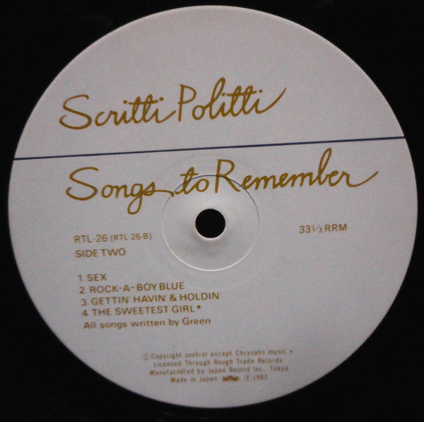 Scritti Politti - Songs To Remember (Vinyl, LP, Album) Near Mint (NM or M-) / Near Mint (NM or M-)