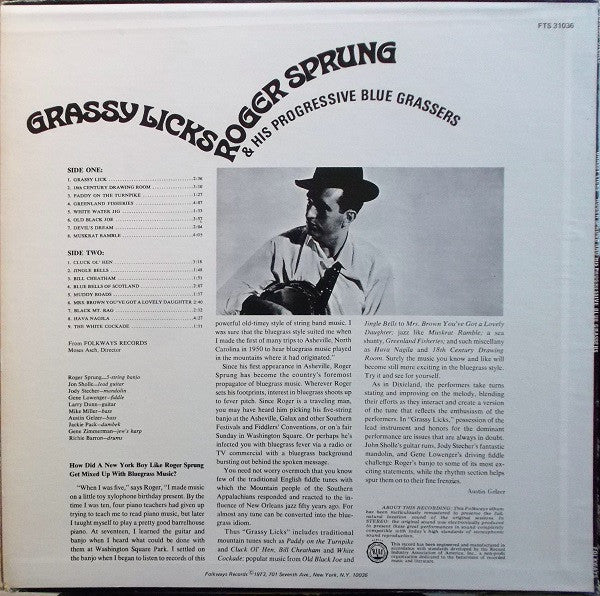 Roger Sprung And His Progressive Bluegrassers - Grassy Licks (Vinyl, LP, Reissue, Stereo) Very Good (VG) / Very Good Plus (VG+)