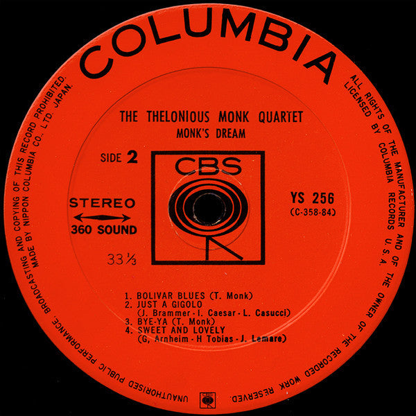 The Thelonious Monk Quartet - Monk's Dream (Vinyl, LP, Album, Stereo) Very Good (VG) / Good (G)