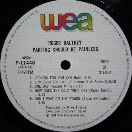 Roger Daltrey - Parting Should Be Painless (Vinyl, LP, Album) Very Good Plus (VG+) / Very Good (VG)