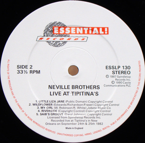 The Neville Brothers - Live At Tipitina's Volume II (Vinyl, LP, Album, Reissue, Stereo) Near Mint (NM or M-) / Near Mint (NM or M-)