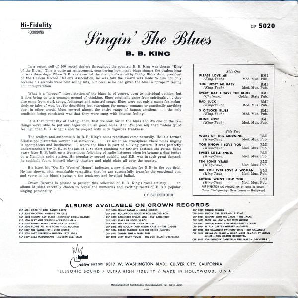 B.B. King - Singin' The Blues (Vinyl, LP, Compilation, Limited Edition, Reissue, Mono) Very Good Plus (VG+) / Very Good (VG)