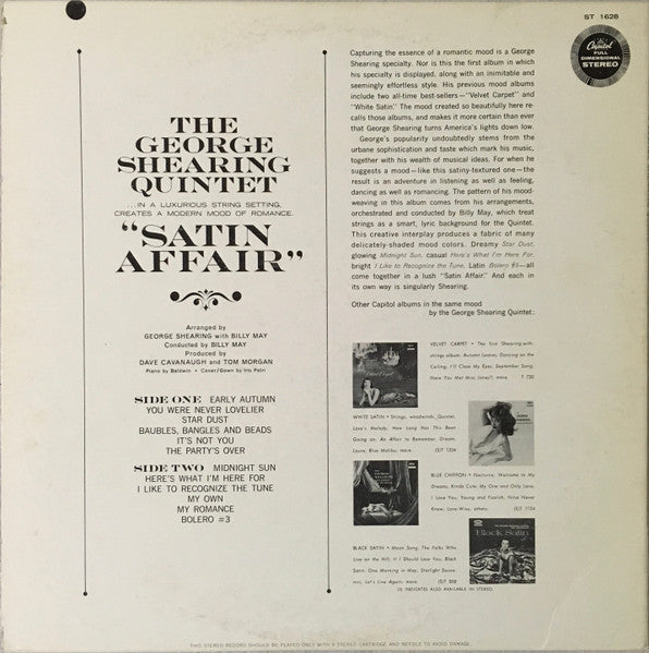 The George Shearing Quintet - Satin Affair (Vinyl, LP, Album, Repress, Stereo) Good Plus (G+) / Fair (F)