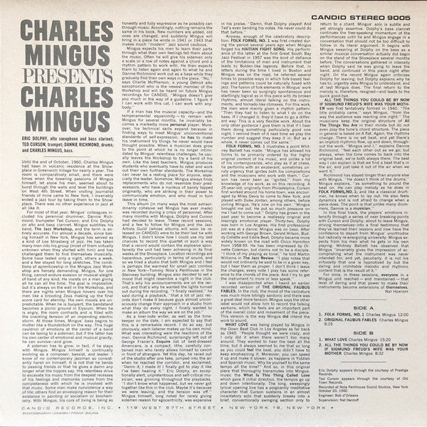 Charles Mingus - Presents Charles Mingus (Vinyl, LP, Album, Stereo, Reissue) Very Good Plus (VG+) / Near Mint (NM or M-)