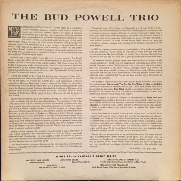 The Bud Powell Trio - The Bud Powell Trio (Vinyl, LP, Album, Reissue, Stereo) Very Good (VG) / Very Good (VG)