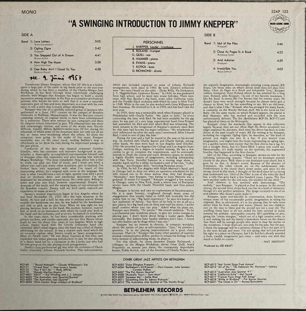Jimmy Knepper - A Swinging Introduction To Jimmy Knepper (Vinyl, LP, Reissue, Mono) Very Good Plus (VG+) / Very Good Plus (VG+)