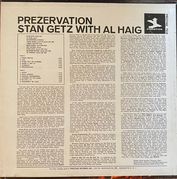 Stan Getz - Prezervation (Vinyl, LP, Compilation, Stereo) Very Good (VG) / Very Good (VG)