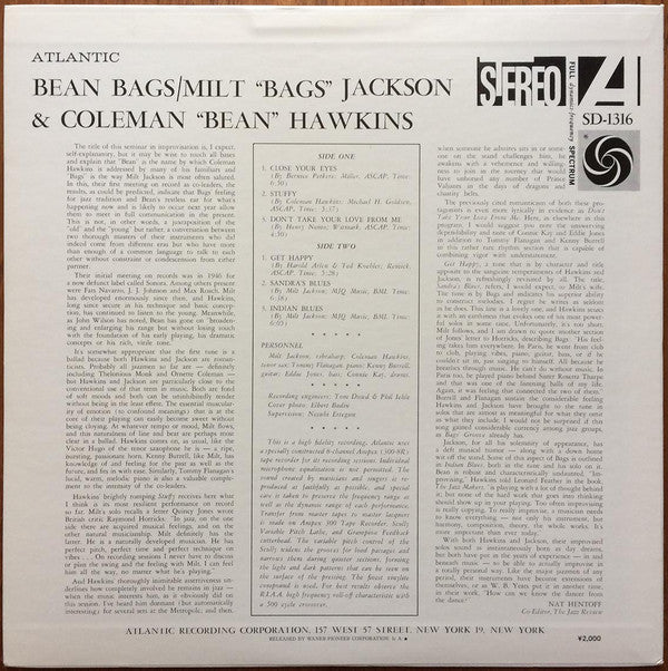 Milt Jackson - Bean Bags (Vinyl, LP, Album, Stereo, Reissue) Very Good Plus (VG+) / Very Good (VG)