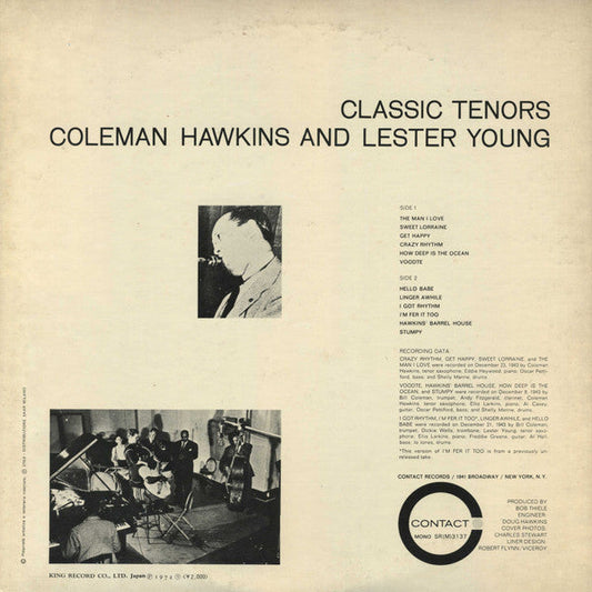 Coleman Hawkins - Classic Tenors (Vinyl, LP, Compilation, Reissue, Mono) Very Good Plus (VG+) / Very Good Plus (VG+)