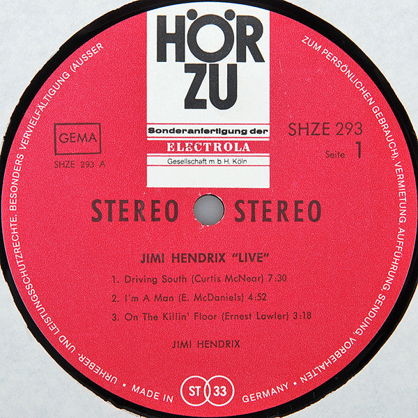 Jimi Hendrix - Live (Vinyl, LP, Stereo) Very Good (VG) / Good Plus (G+)