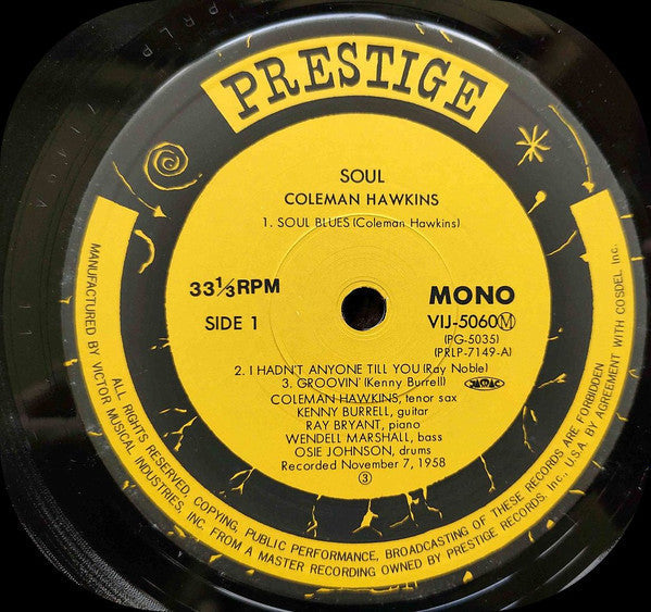 Coleman Hawkins - Soul (Vinyl, LP, Album, Reissue, Mono) Very Good Plus (VG+) / Very Good Plus (VG+)
