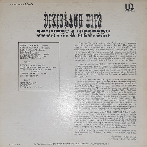 Leonard Gaskin Dixielanders - Dixieland Hits Country & Western (Vinyl, LP, Album, Stereo) Good Plus (G+) / Very Good (VG)