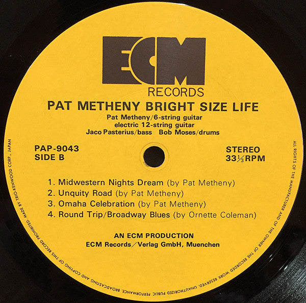 Pat Metheny - Bright Size Life (Vinyl, LP, Album) Very Good (VG) / Good (G)