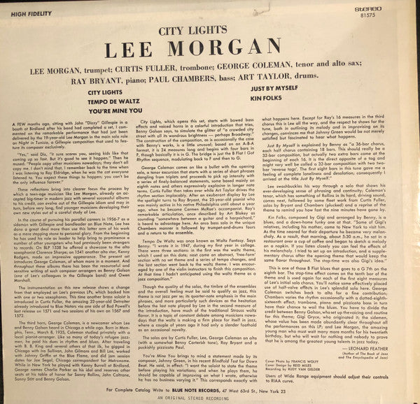 Lee Morgan - City Lights (Vinyl, LP, Album, Reissue, Stereo) Very Good (VG) / Very Good Plus (VG+)