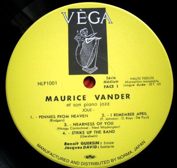 Maurice Vander - Piano Jazz (Vinyl, 10") Very Good Plus (VG+) / Near Mint (NM or M-)