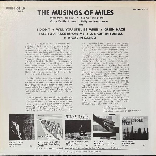 Miles Davis - The Musings Of Miles (Vinyl, LP, Album, Reissue) Very Good (VG) / Very Good Plus (VG+)