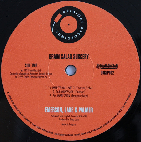 Emerson, Lake & Palmer - Brain Salad Surgery (Vinyl, Vinyl, LP, Album, Limited Edition, Numbered, Reissue, Remastered, 7", Single Sided, Limited Edition, Numbered, Remastered) Very Good (VG) / Very Good (VG)