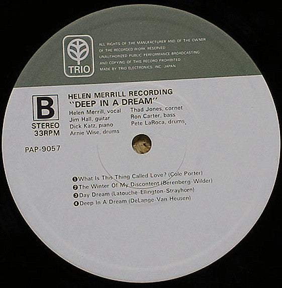 Helen Merrill - Deep In A Dream (Vinyl, LP, Album, Reissue, Stereo) Very Good (VG) / Very Good (VG)