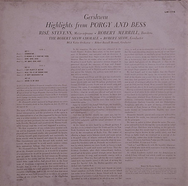 George Gershwin - Porgy And Bess (Vinyl, LP, Album) Very Good Plus (VG+) / Very Good (VG)