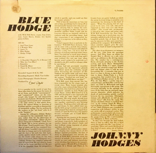 Johnny Hodges - Blue Hodge (Vinyl, LP, Album, Stereo) Very Good (VG) / Good Plus (G+)