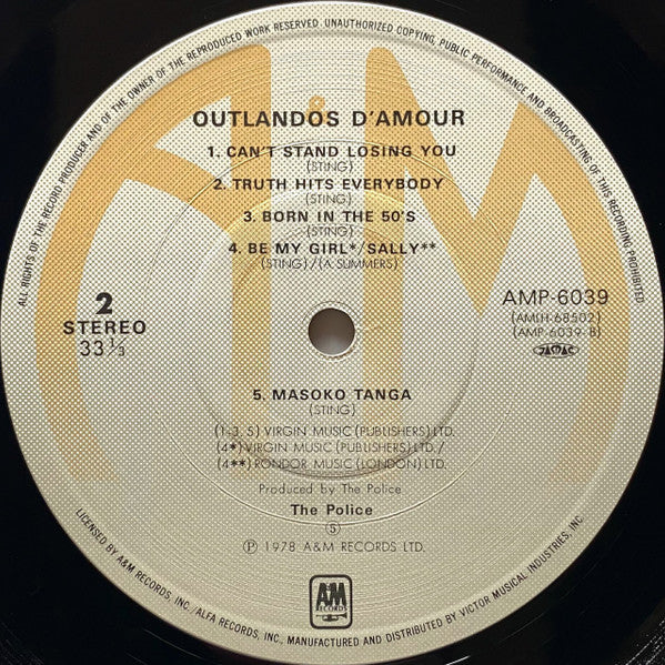 The Police - Outlandos D'Amour (Vinyl, LP, Album) Very Good Plus (VG+) / Very Good Plus (VG+)