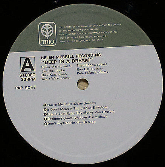 Helen Merrill - Deep In A Dream (Vinyl, LP, Album, Reissue, Stereo) Very Good (VG) / Very Good (VG)