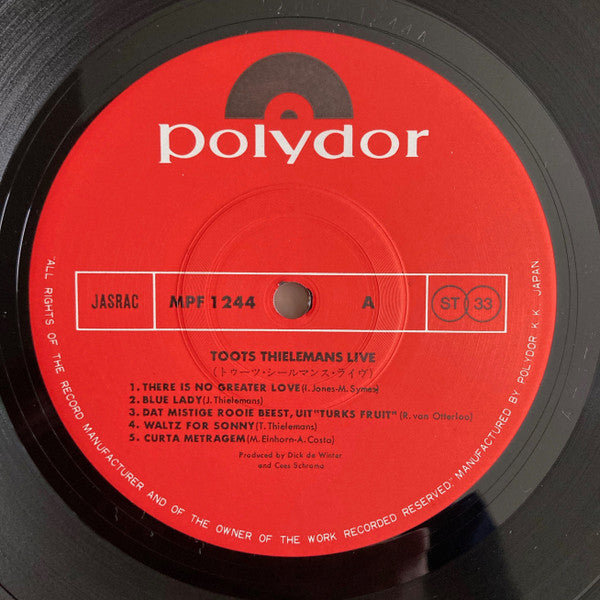 Toots Thielemans - Live (Vinyl, LP, Album) Near Mint (NM or M-) / Very Good Plus (VG+)