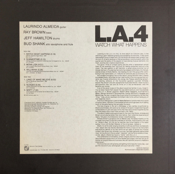LA4 - Watch What Happens (Vinyl, LP, Album) Very Good (VG) / Very Good Plus (VG+)