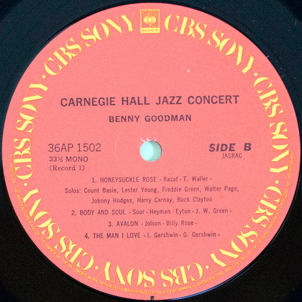 Benny Goodman - The Famous 1938 Carnegie Hall Jazz Concert (2xVinyl, LP, Album, Reissue, Mono) Very Good Plus (VG+) / Near Mint (NM or M-)