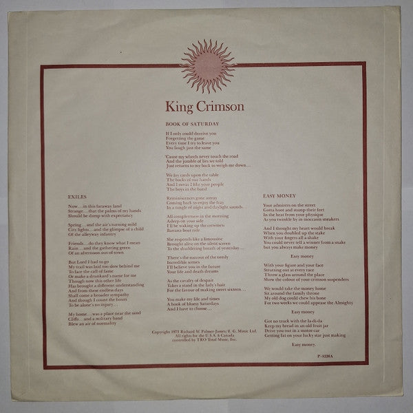 King Crimson - Larks' Tongues In Aspic = 太陽と戦慄 (Vinyl, LP, Album, S...