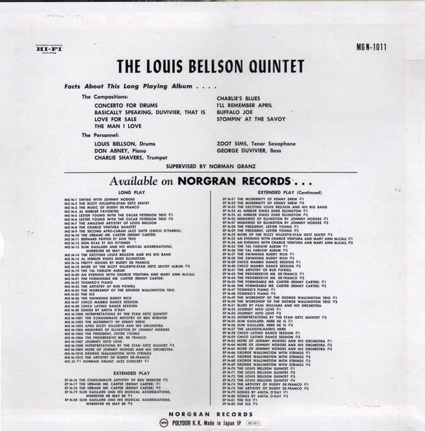 The Louie Bellson Quintet - Louis Bellson (Vinyl, LP, Album, Limited Edition, Reissue, Mono) Very Good Plus (VG+) / Very Good Plus (VG+)