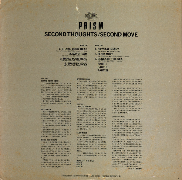 Prism (9) - Second Thoughts/Second Move (Vinyl, LP, Album, Stereo) Very Good Plus (VG+) / Very Good Plus (VG+)