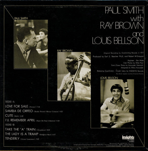 Paul Smith (5) - Paul Smith With Ray Brown And Louis Bellson (Vinyl, LP, Album) Good Plus (G+) / Very Good Plus (VG+)