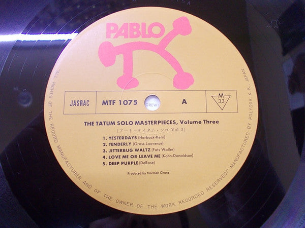 Art Tatum - The Tatum Solo Masterpieces, Vol. 3 (Vinyl, LP, Album, Mono) Very Good (VG) / Good Plus (G+)
