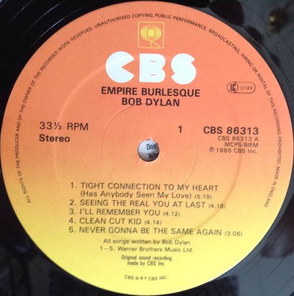 Bob Dylan - Empire Burlesque (Vinyl, LP, Album, Stereo) Very Good (VG) / Very Good Plus (VG+)