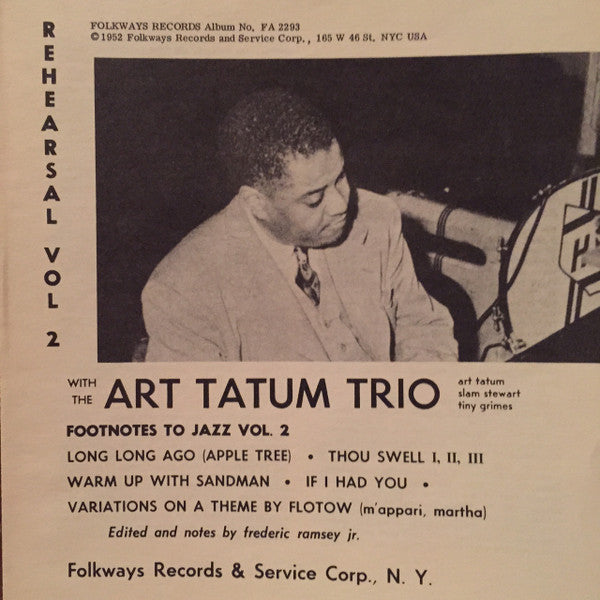 Art Tatum Trio - Footnotes To Jazz Vol. 2: Rehearsal (Vinyl, LP, 10", Reissue, Repress, Mono) Very Good (VG) / Very Good (VG)