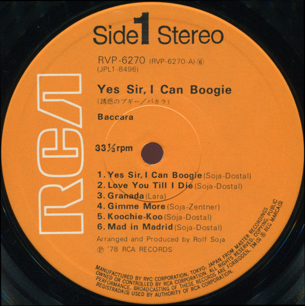 Baccara - Yes Sir, I Can Boogie (Vinyl, LP, Album) Very Good Plus (VG+) / Very Good (VG)