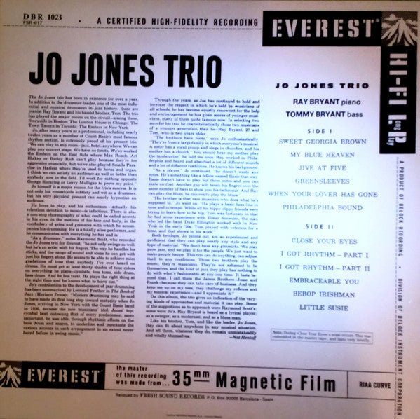 The Jo Jones Trio - Jo Jones Trio (Vinyl, LP, Album, Reissue) Very Good Plus (VG+) / Very Good (VG)