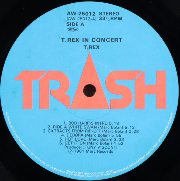T. Rex - In Concert (Vinyl, LP, Album) Very Good (VG) / Very Good (VG)