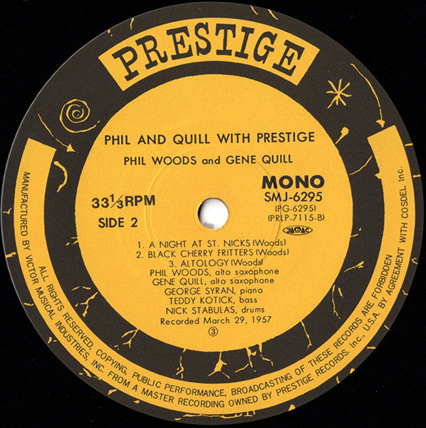 Phil Woods/Gene Quill Quintet - Phil & Quill With Prestige (Vinyl, LP, Album, Reissue, Mono) Near Mint (NM or M-) / Very Good Plus (VG+)