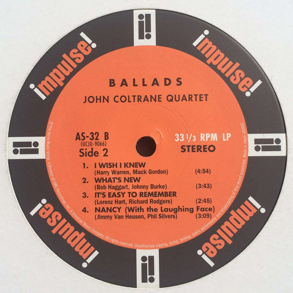 The John Coltrane Quartet - Ballads (Vinyl, LP, Album, Remastered, Reissue, Limited Edition, Stereo) Very Good Plus (VG+) / Near Mint (NM or M-)