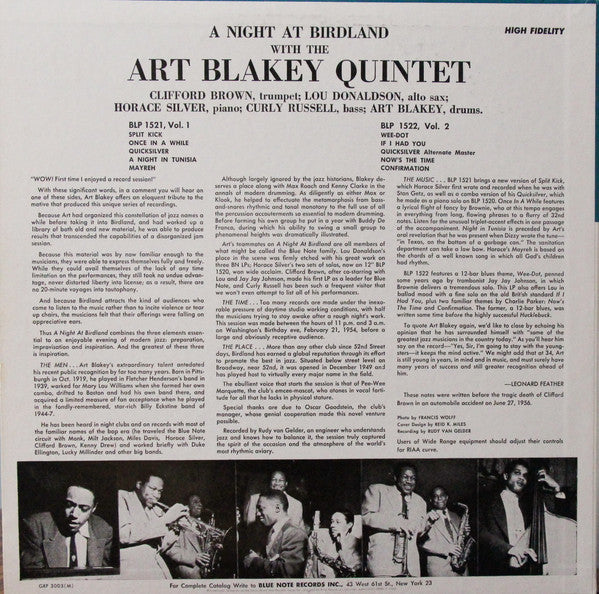 Art Blakey Quintet - A Night At Birdland Volume 1 (Vinyl, LP, Album...