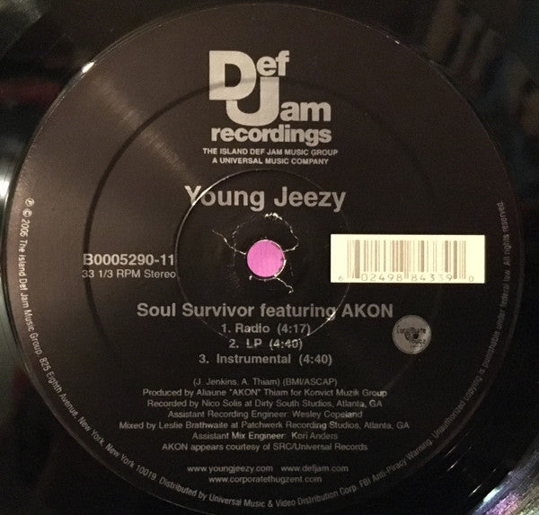 Young Jeezy - Soul Survivor (Vinyl, 12", 33 ⅓ RPM, Single, Stereo) Very Good Plus (VG+) / Very Good Plus (VG+)